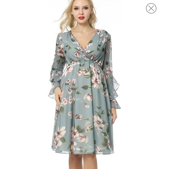 Kimi and Kai Ruffle Sleeve Chiffon Maternity Dress - Picture 5 of 5